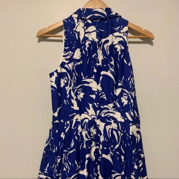 Jones New York Blue White Abstract Floral Print Midi Knit Pull Over Dress Size 8 - Picture 10 of 12